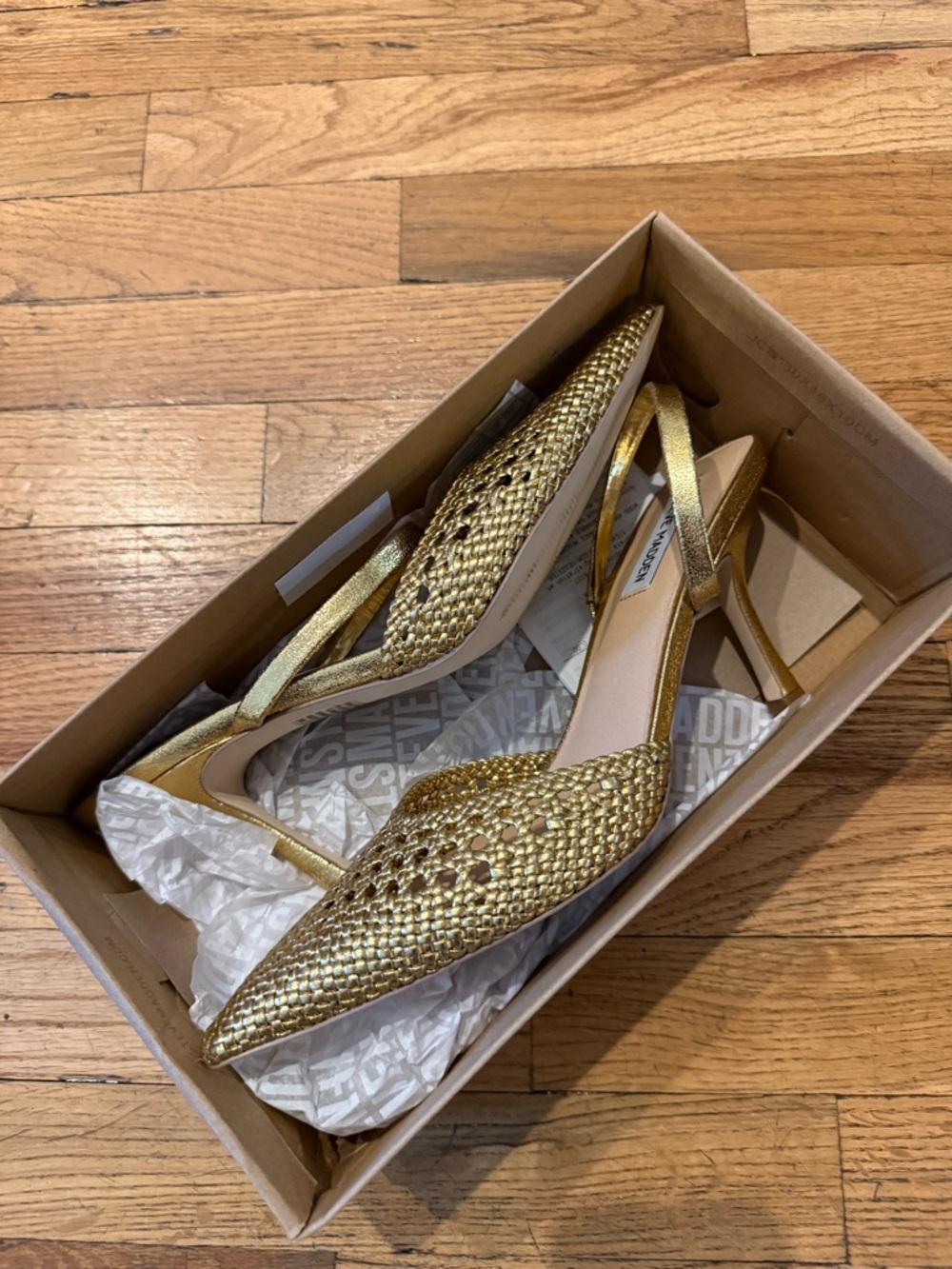 Steve Madden Gold Woven Pointed Slingback Heels